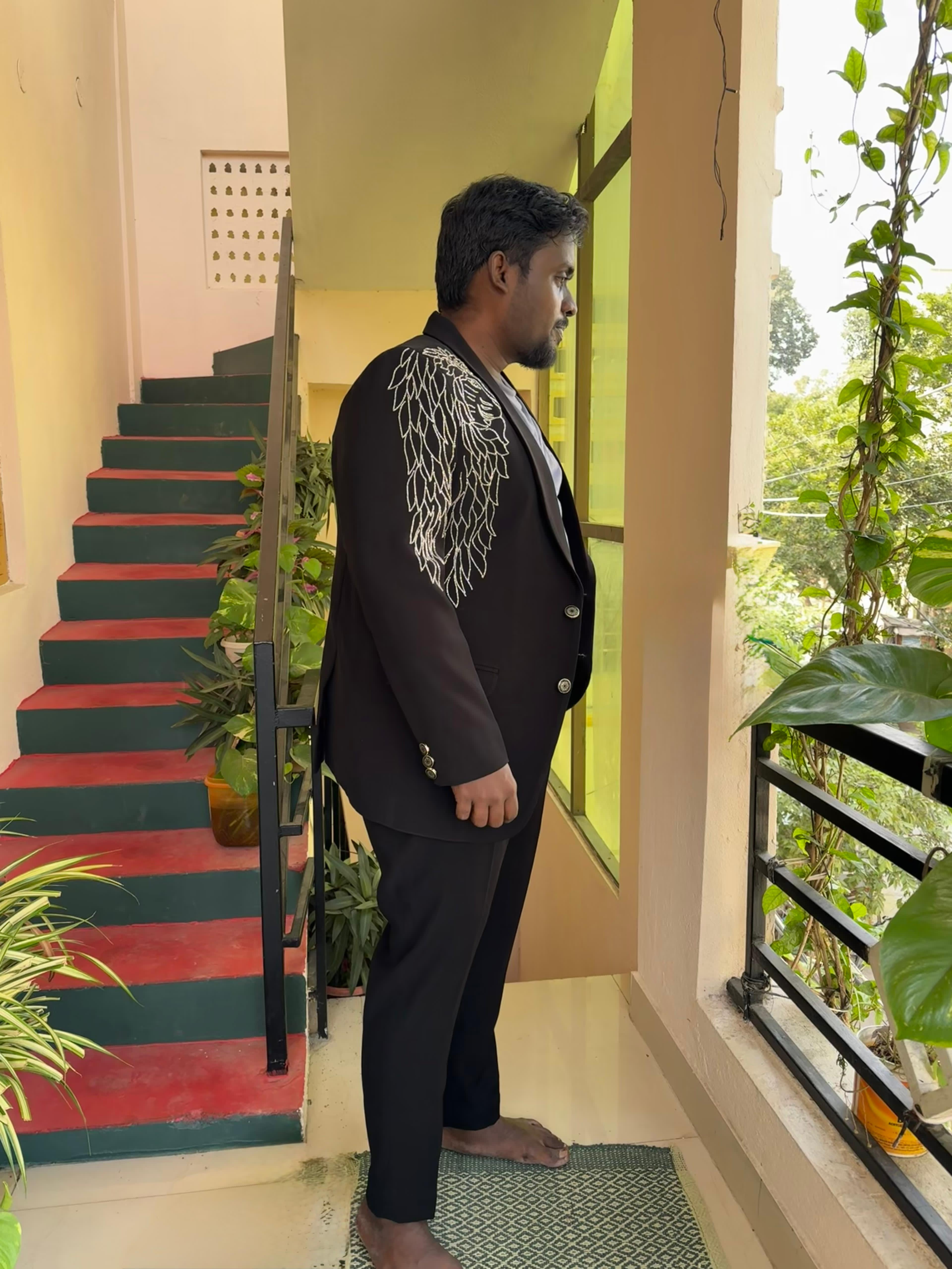 Client Rahul in a Redachi Atelier embroidered black suit